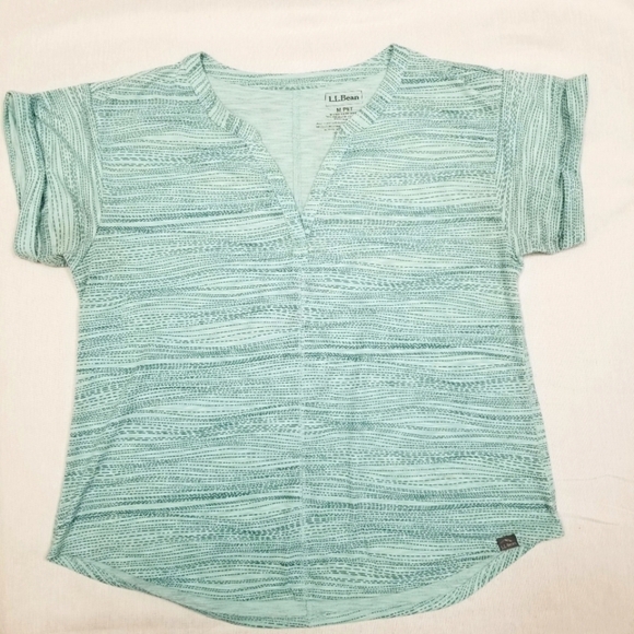 LL Bean Womens‎ Stream Side T Shirt Size MP petite V Neck Short Sleeve Pullover - Picture 1 of 8
